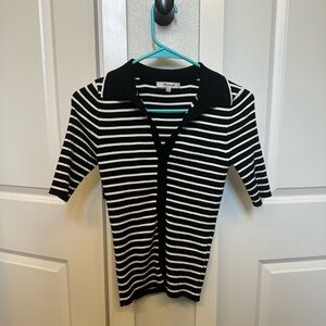 Madewell Black and White Striped Polo Shirt